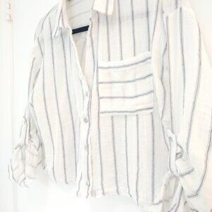 NWOT  Love Notes  L  100% Cotton crop button down Nautical stripes Preppy